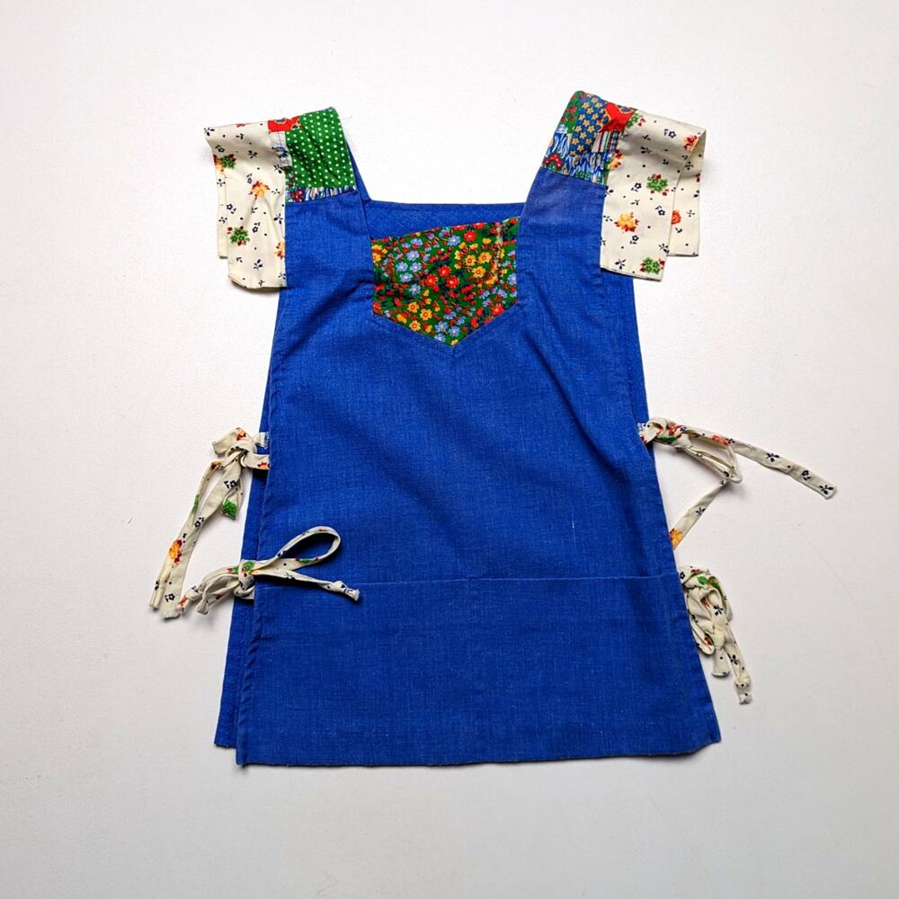 Vintage Apron Top Girls Size 6 Chambray Floral Retro Groovy